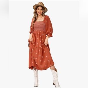 Bohemian Rust Floral Dress